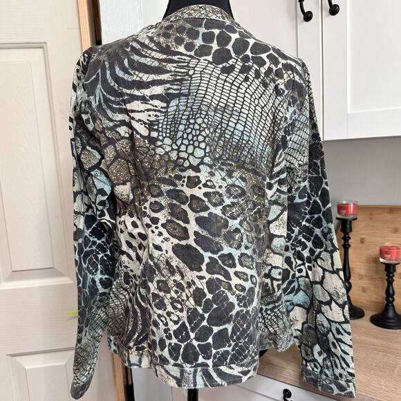 Chico's Womens Size 1 US 8 M Button Up Animal Print Jacket Top Bold Career Work - Picture 2 of 13